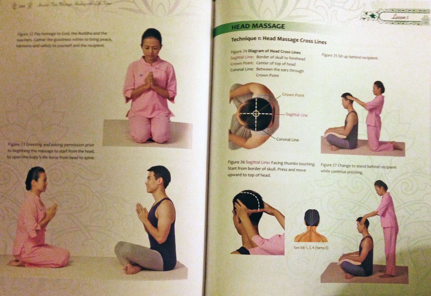 Head massage instructions in the textbook