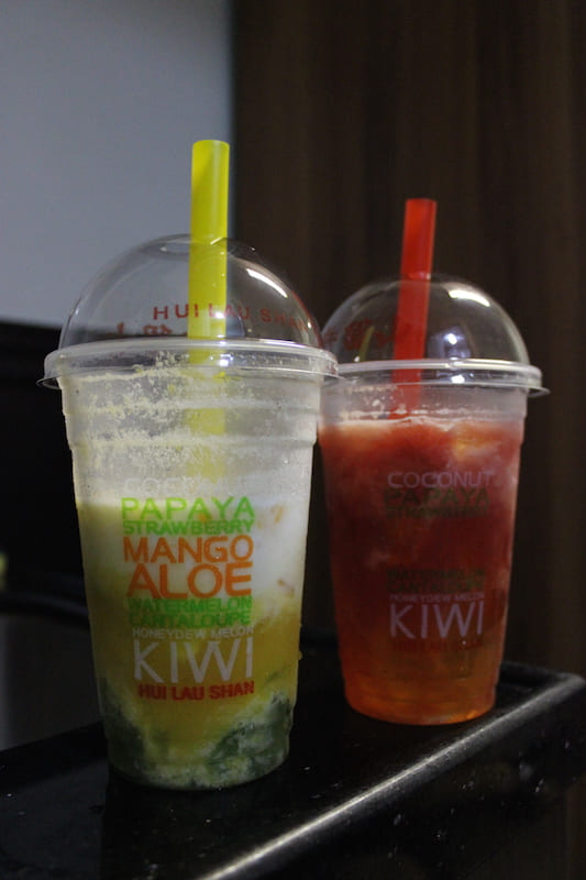 Hui Lau Shan drinks - one with mango/coconut, one with watermelon.