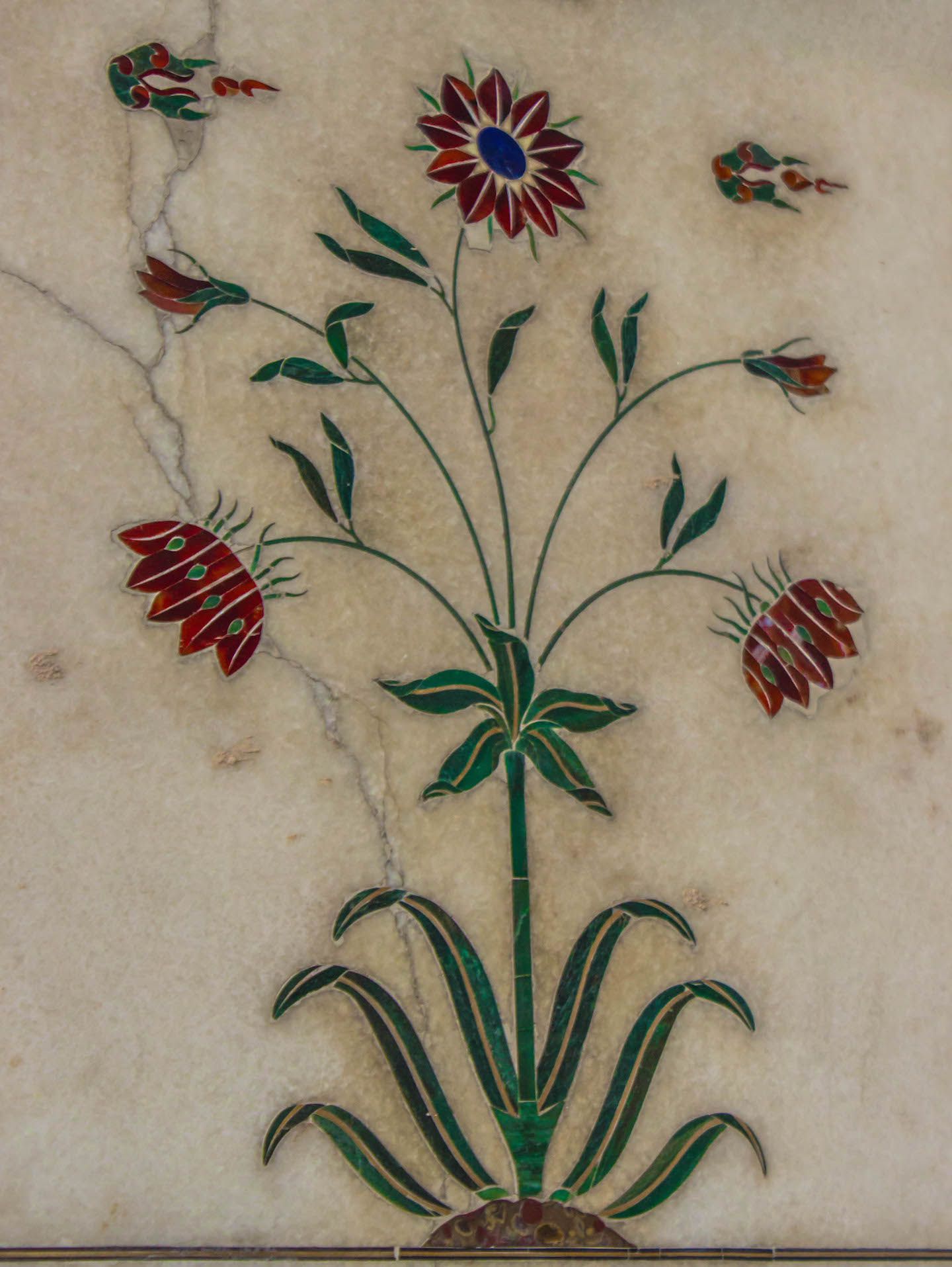 Colorful flower on the walls of the Red Fort, New Delhi, India