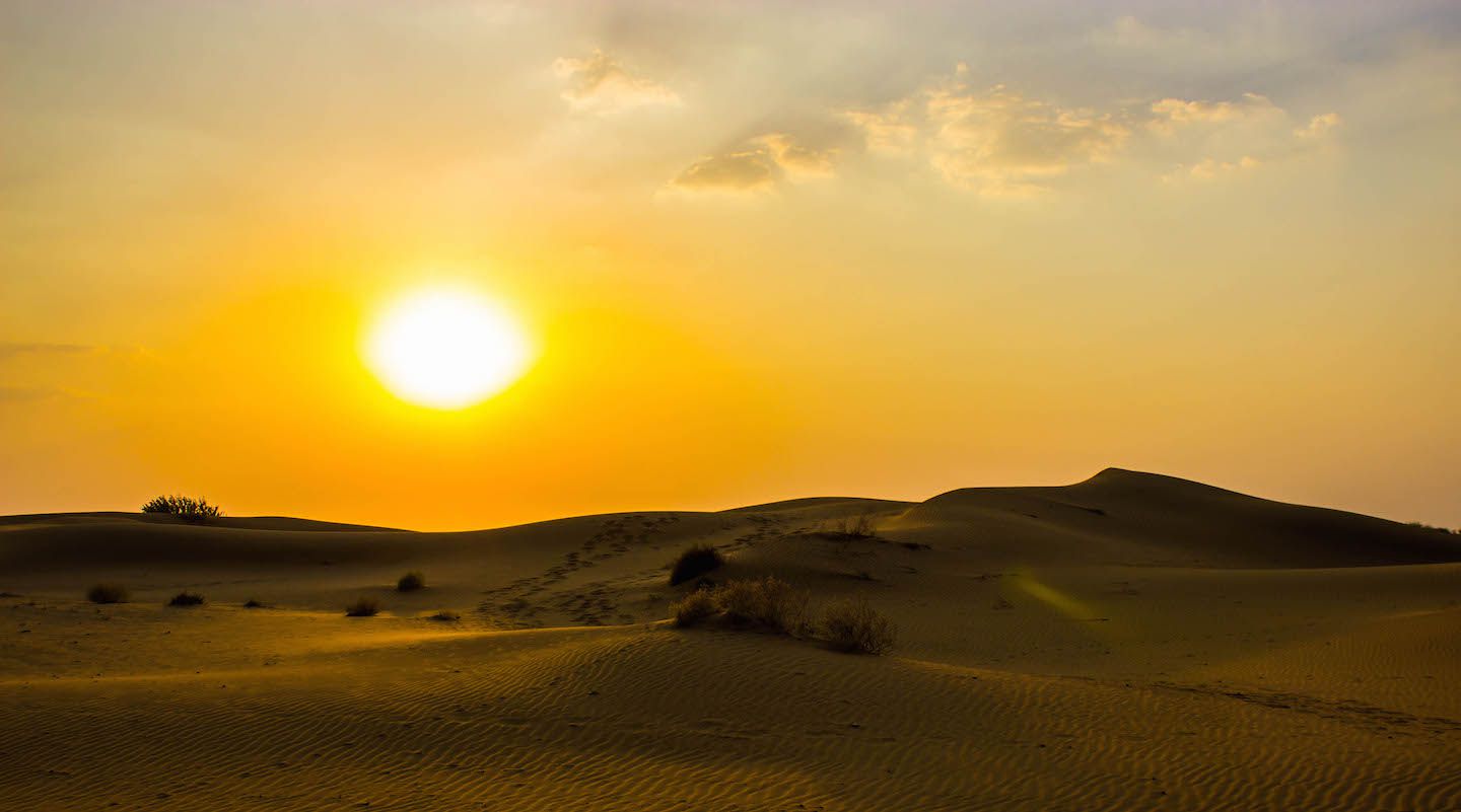 Sunset over the sand dunes of the Thar Desert, Jaisalmer, India