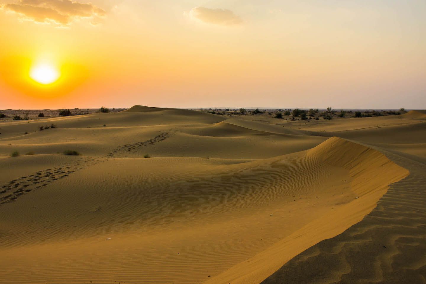 Beautiful sunset over the sand dunes of the Thar Desert, Jaisalmer, India