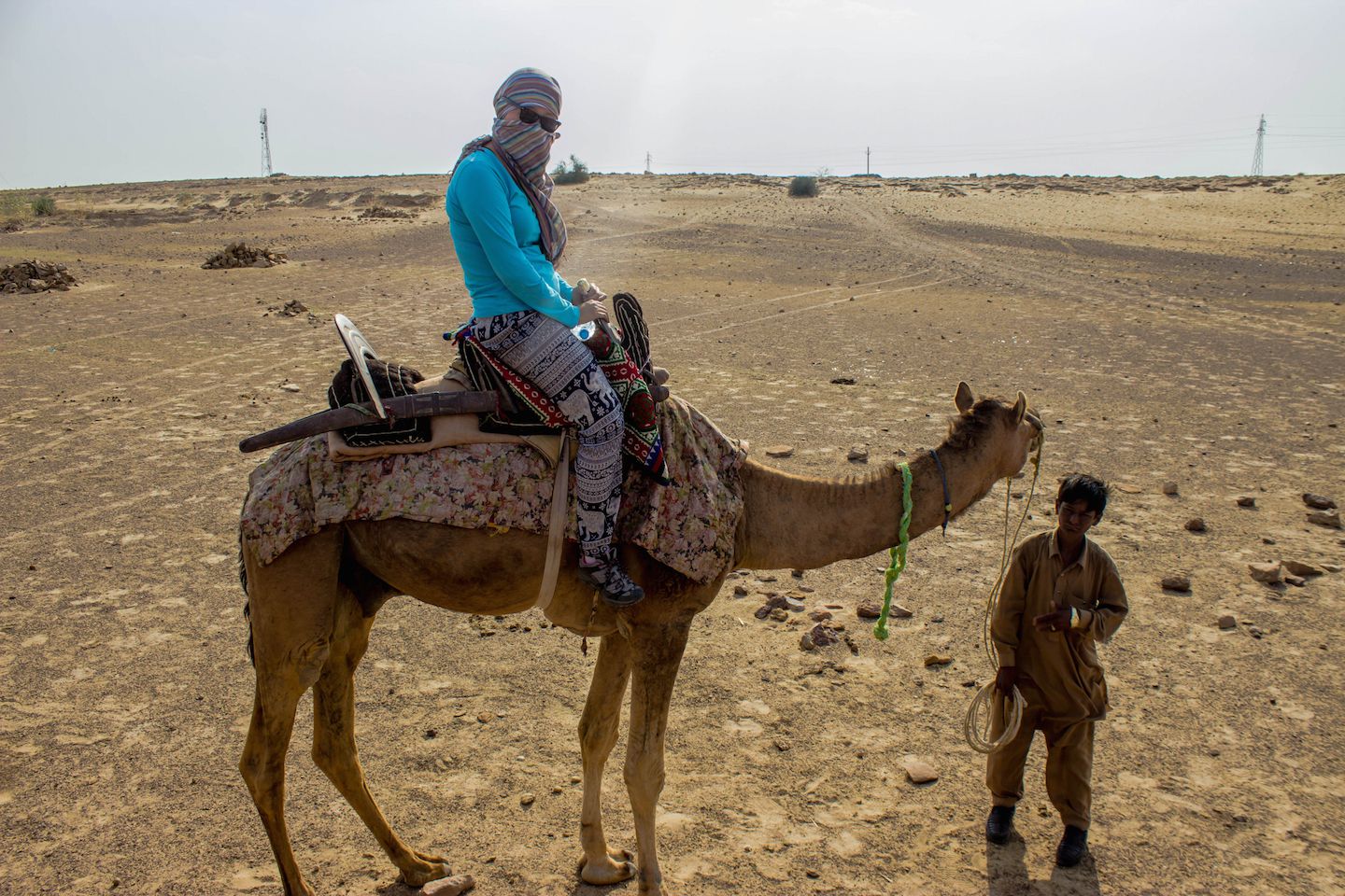 Julie riding the camel on the sands of the Thar Desert, Jaisalmer, India