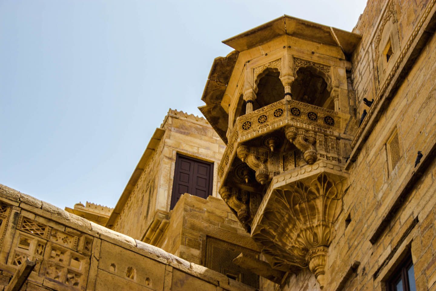 Intricate balconies inside the Jaisalmer Fort, India