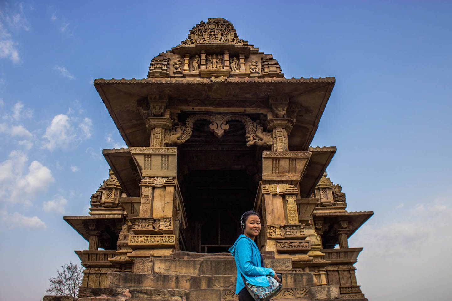 Julie entering the Lakshmana temple, Khajuraho, India