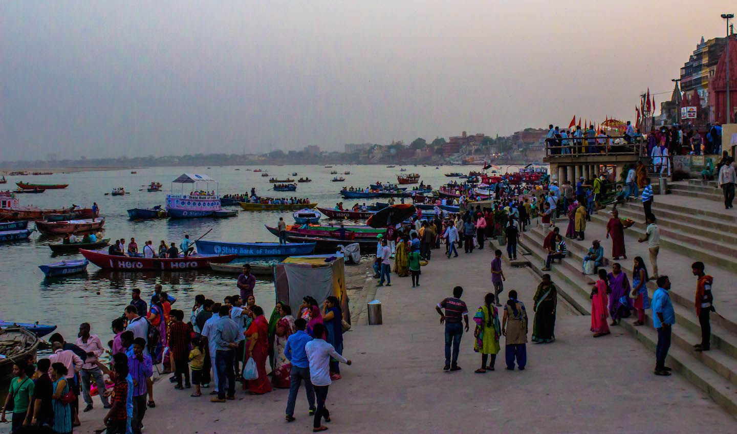 Locals at the Dashashwamedh Ghat in Varanasi, India