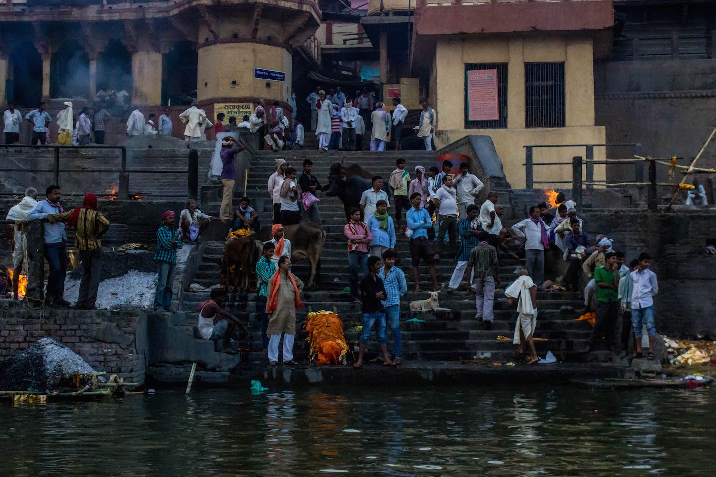 Row of dead bodies waiting to be cremated, Varanasi, India