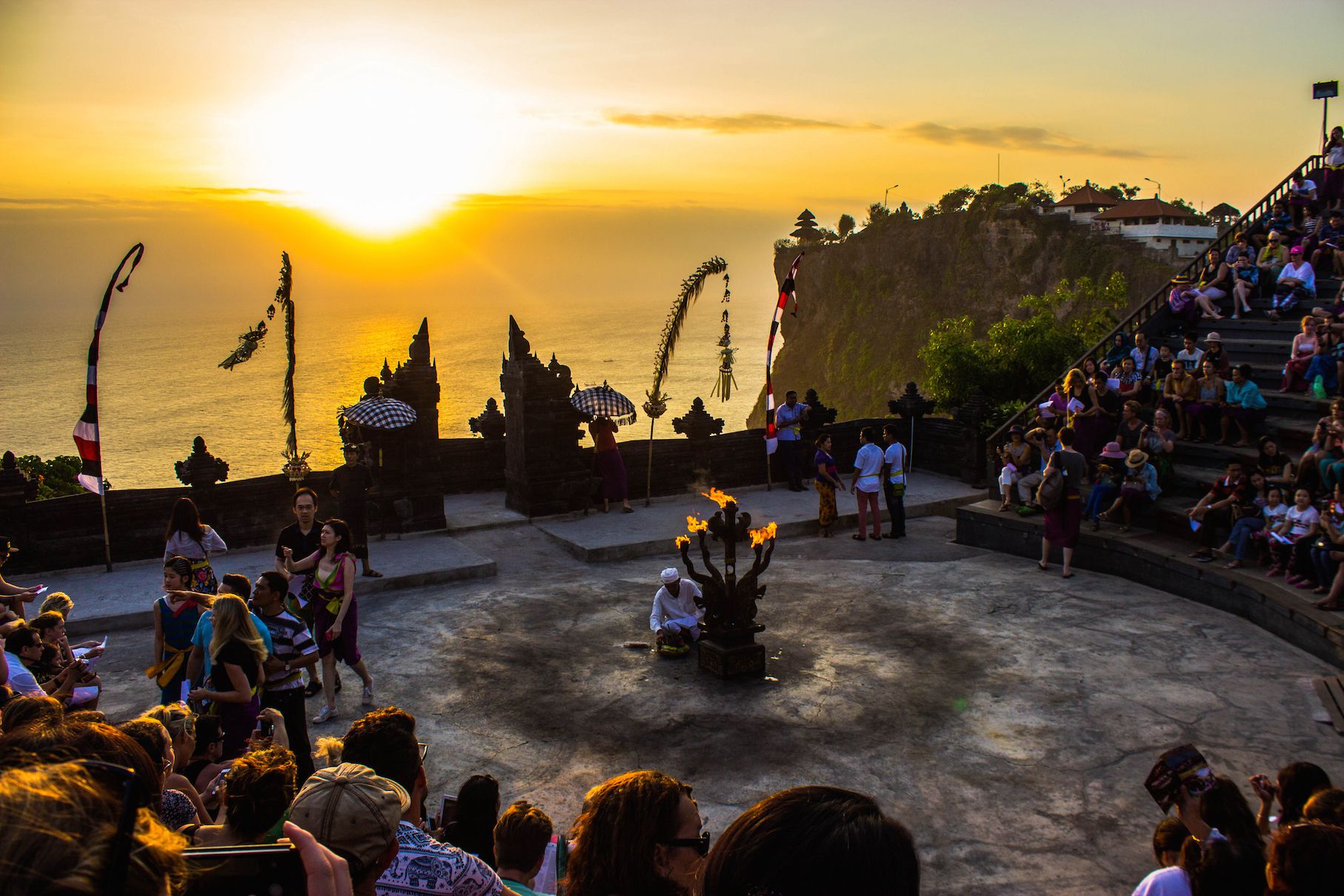 Preparations for the Kecak dance at the Uluwatu temple, Bali, Indonesia