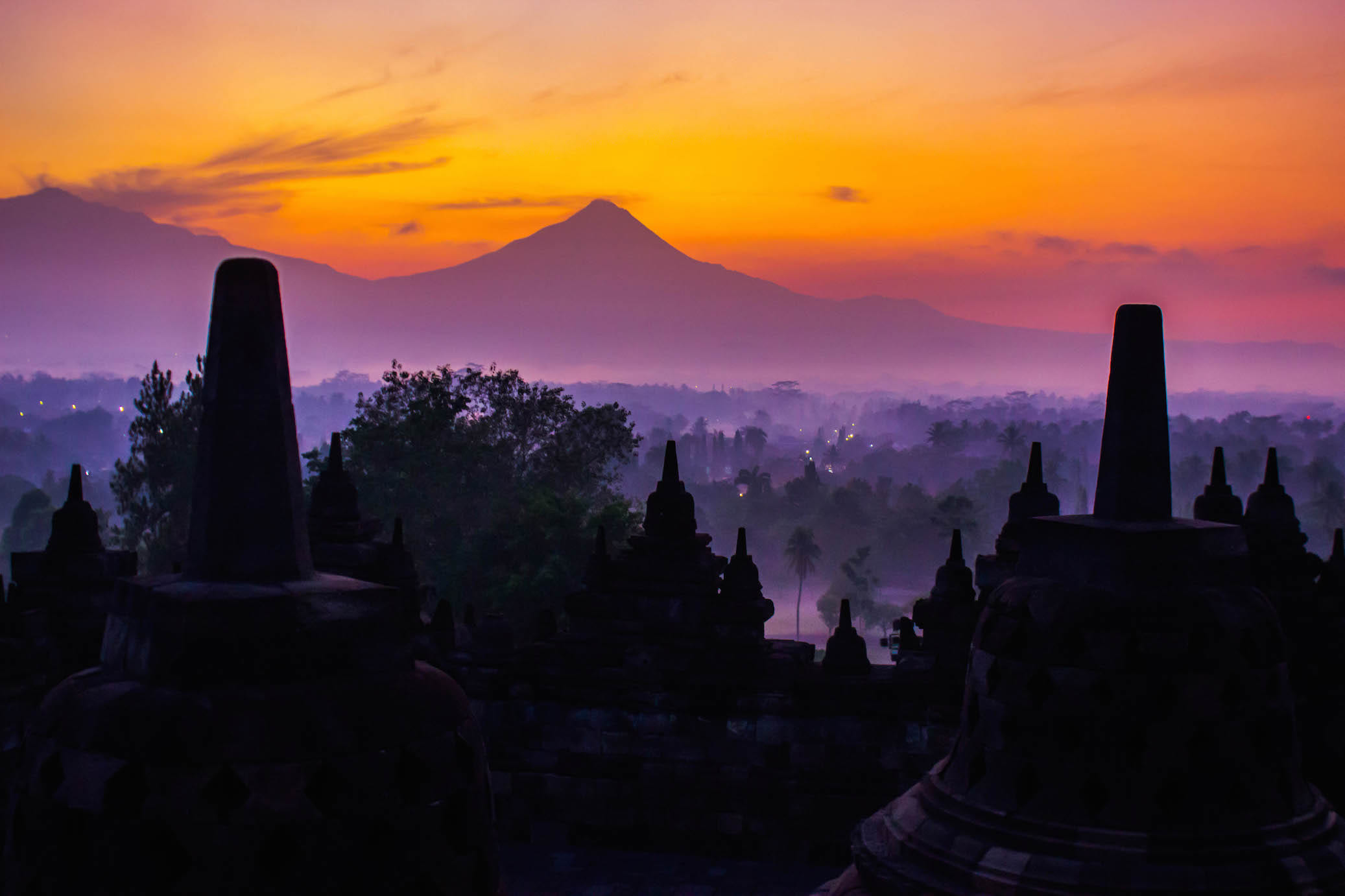 Sunrise over Mt. Merapi, Borobudur, Indonesia