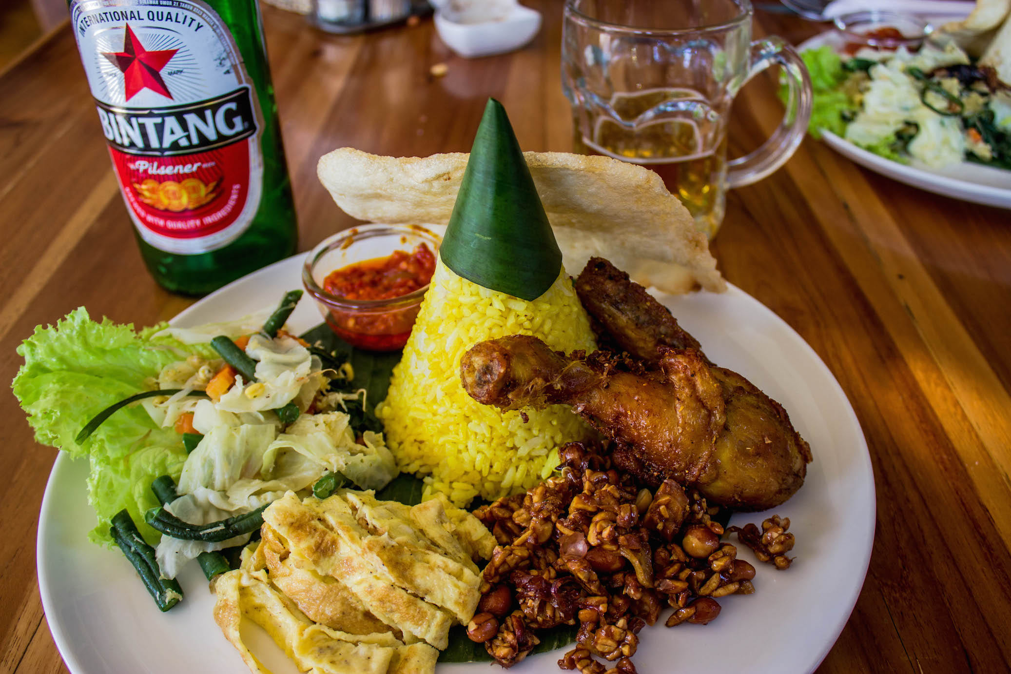 Nasi Tumpeng with Bintang beer in Indonesia