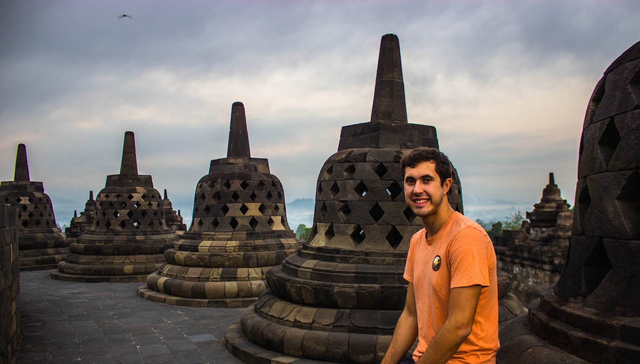 Carlos at the stupas of Borobudur, Indonesia