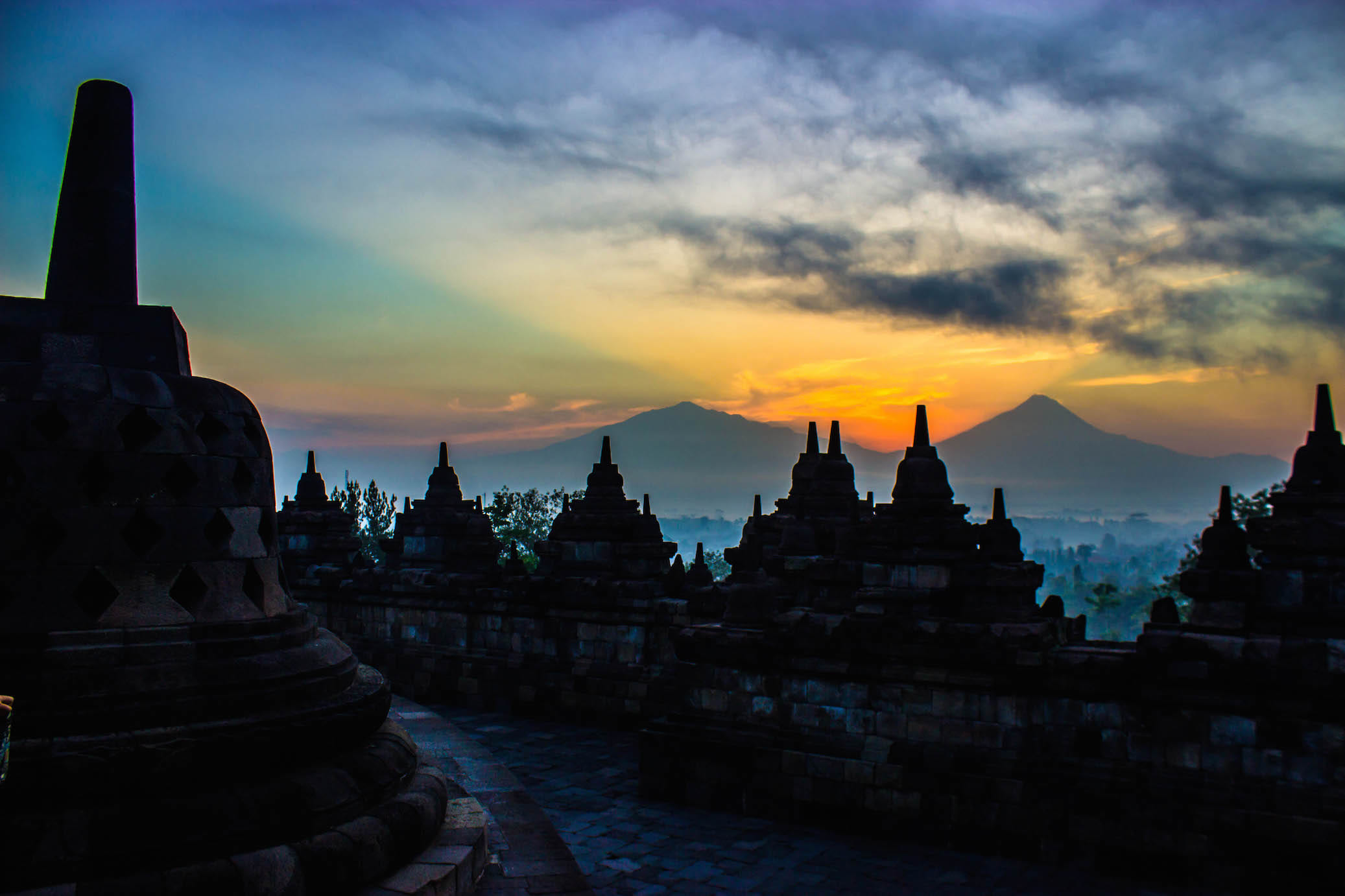 View of Mt. Merapi from Borobudur, Indonesia