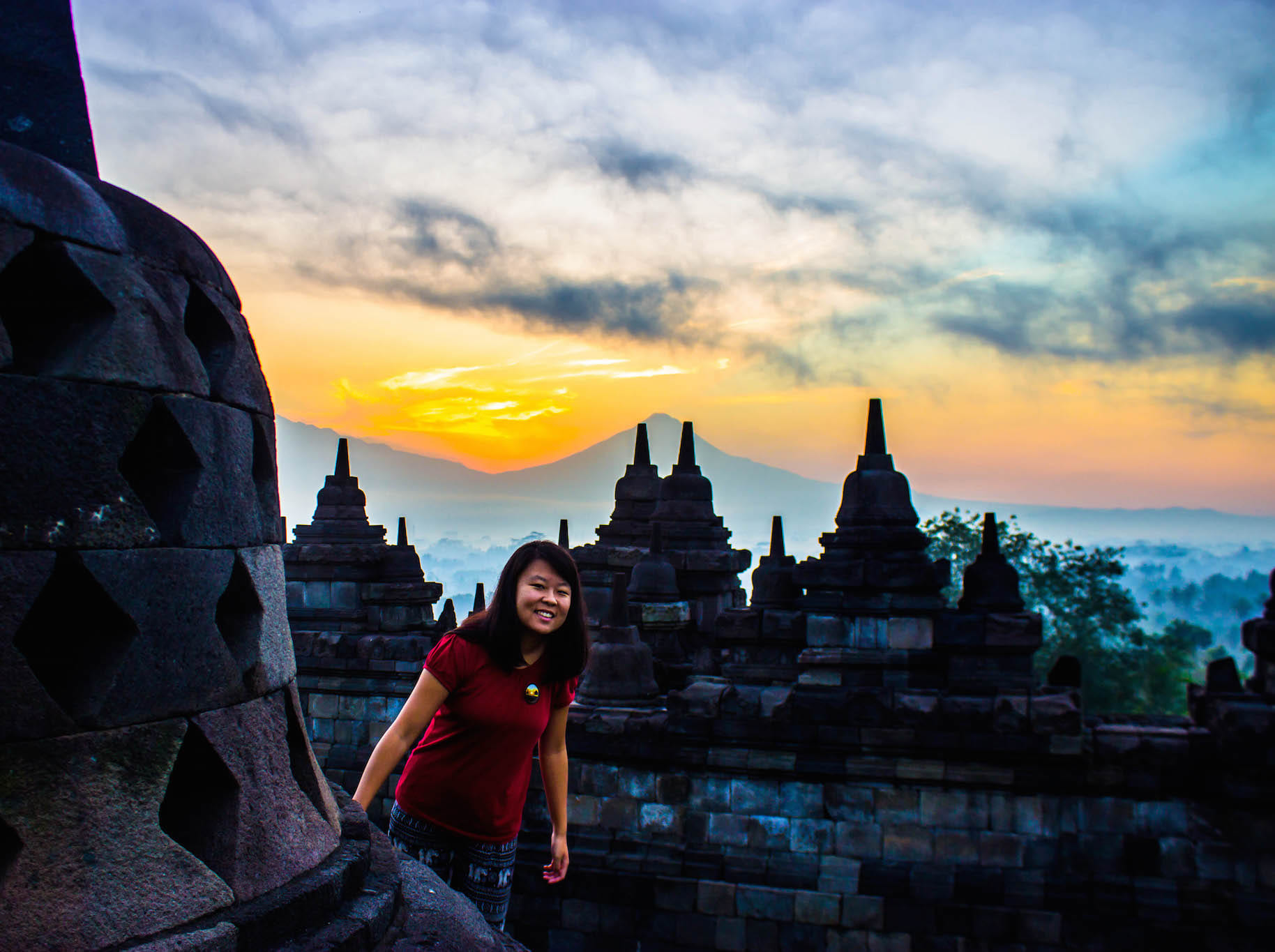 Julie exploring Borobudur, Indonesia