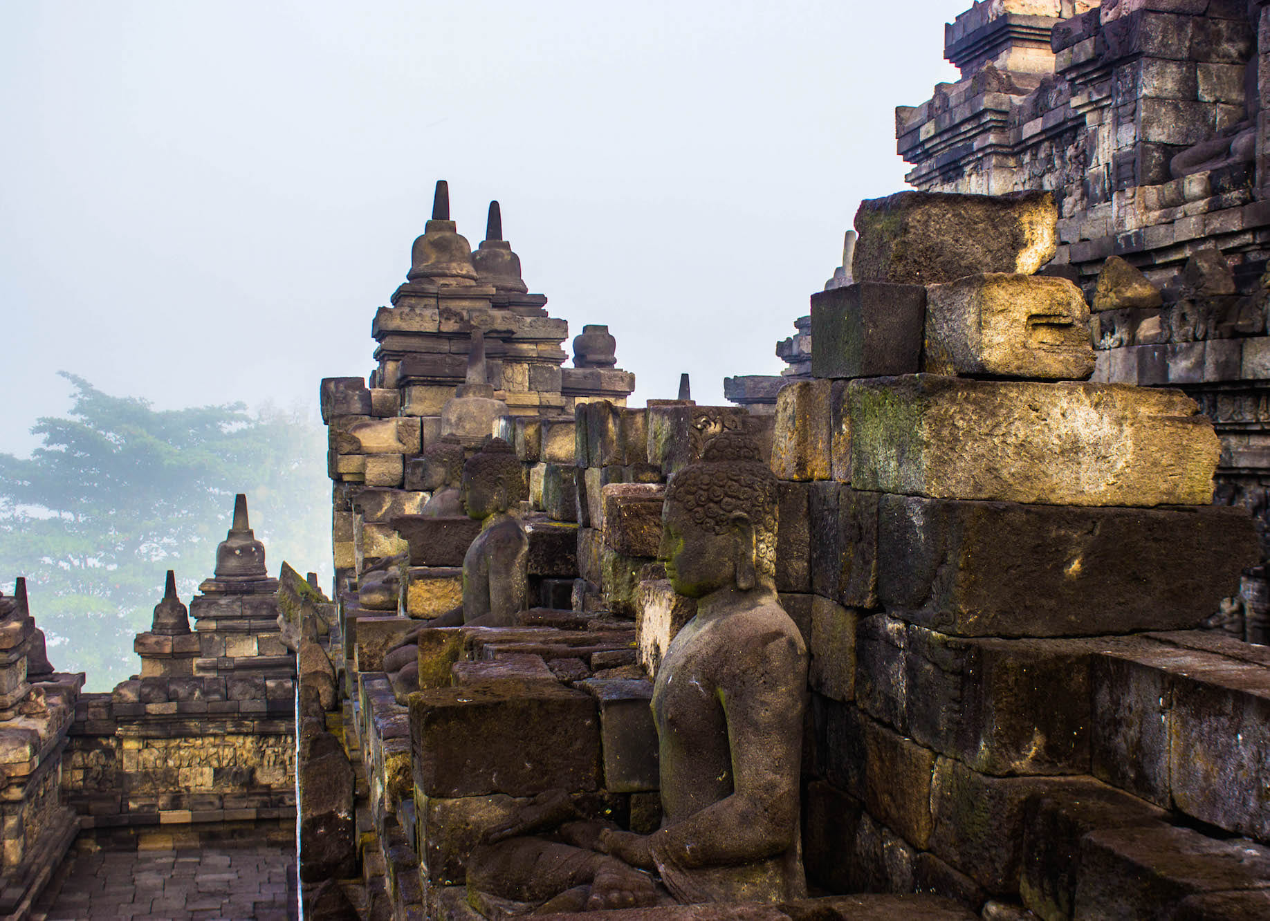 View of the walls of the temple, Borobudur, Indonesia