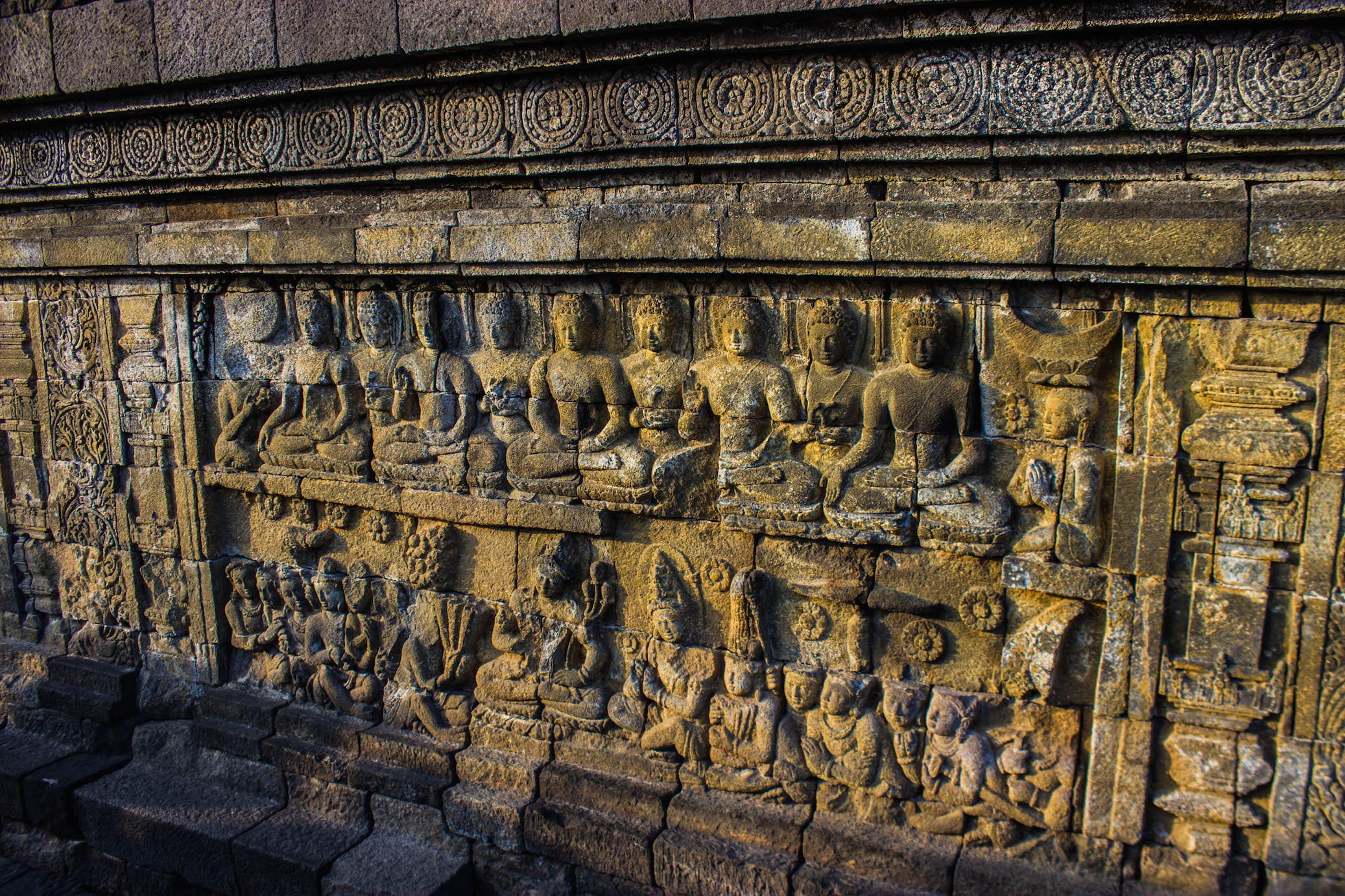 Reliefs on the walls of Borobudur, Indonesia