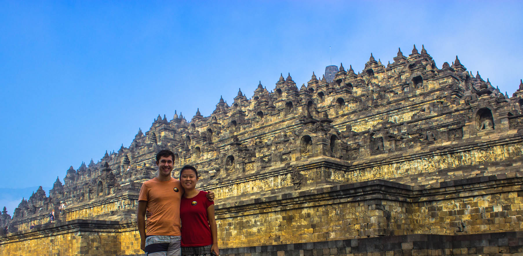 Julie and Carlos at Borobudur temple, Indonesia