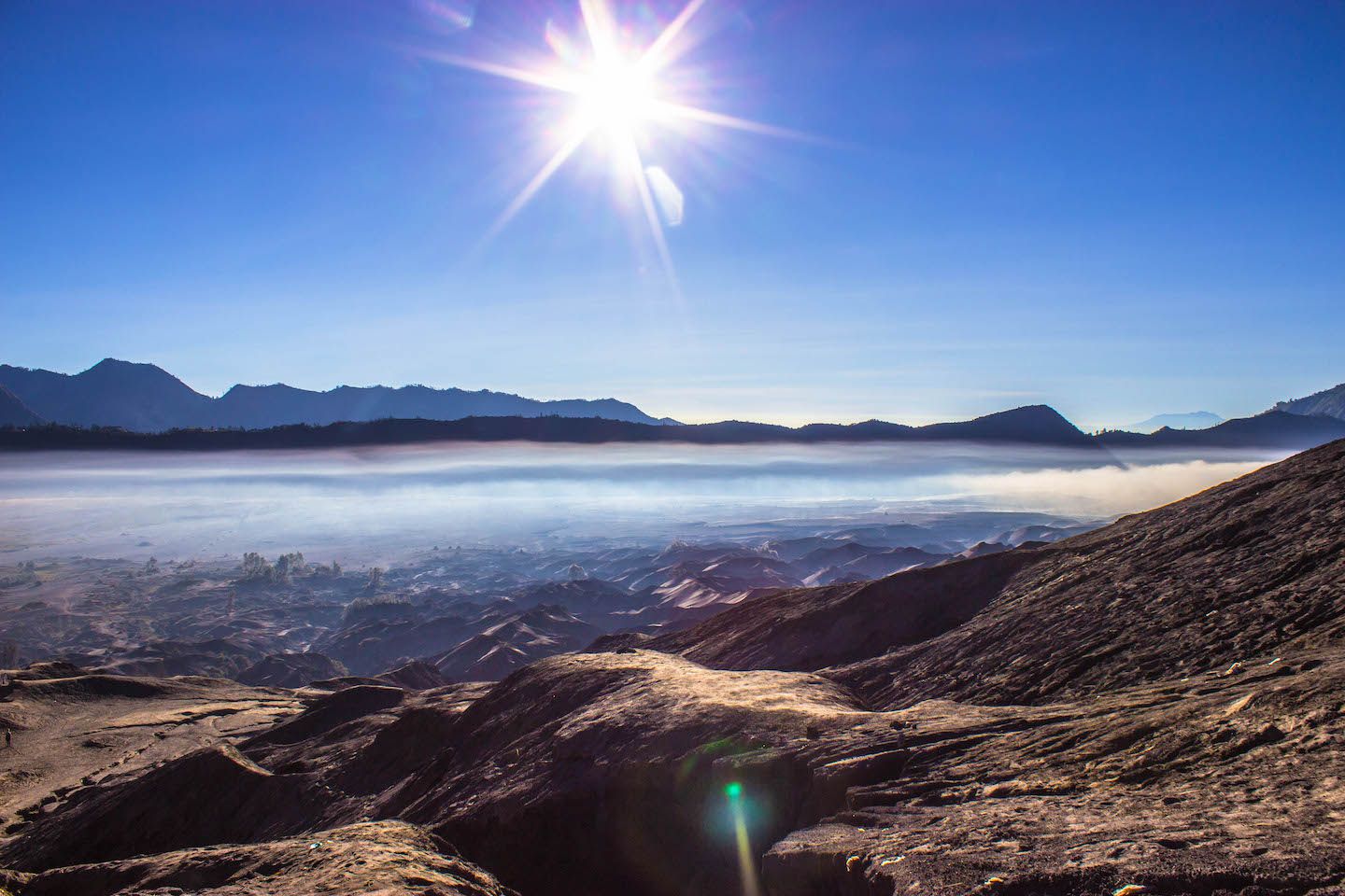 View of the sunrise over the sea of sand, Indonesia