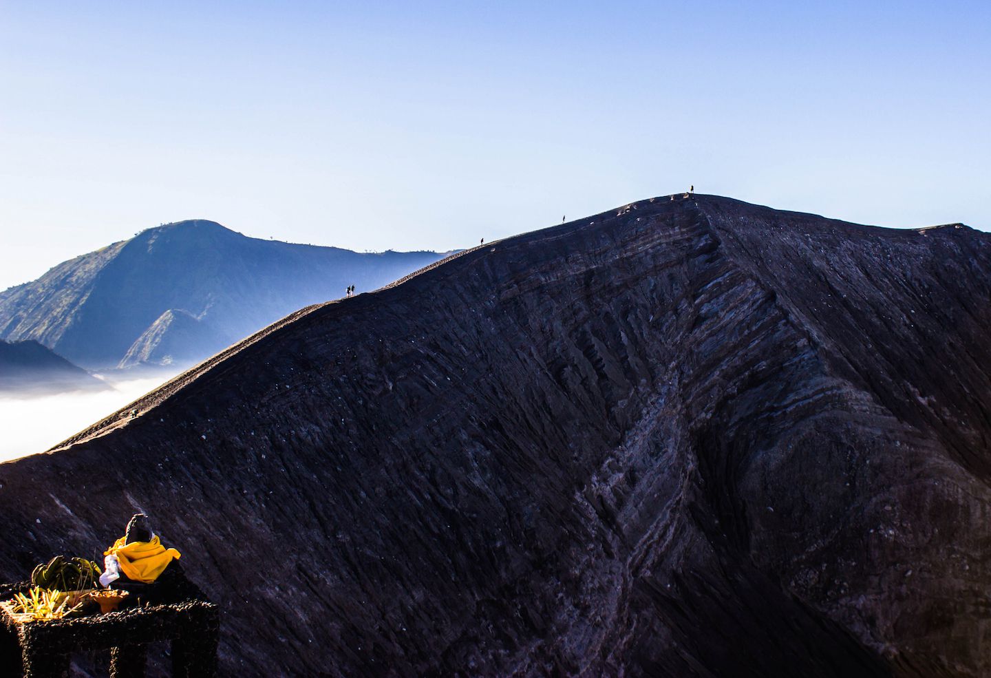 Walking along the rim of the crater, Mt. Bromo, Indonesia