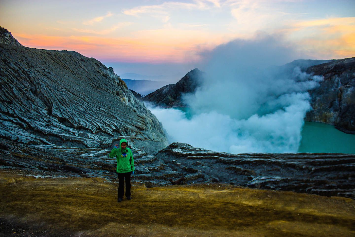 Julie trekking at Mt. Ijen, Indonesia