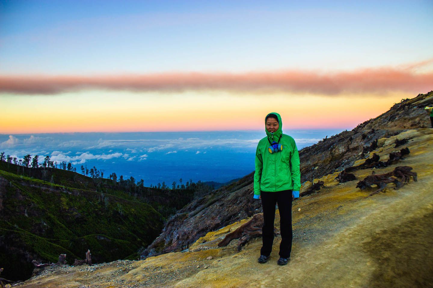 Julie trekking at Mt. Ijen, Indonesia