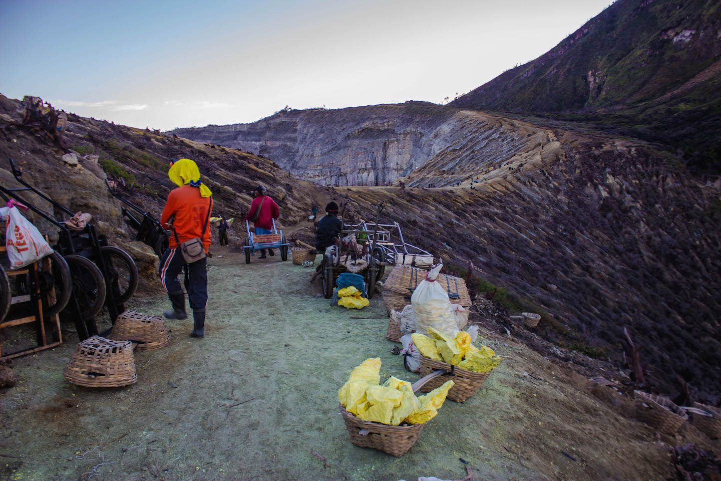 Sulfur miners at Mt. Ijen, Indonesia