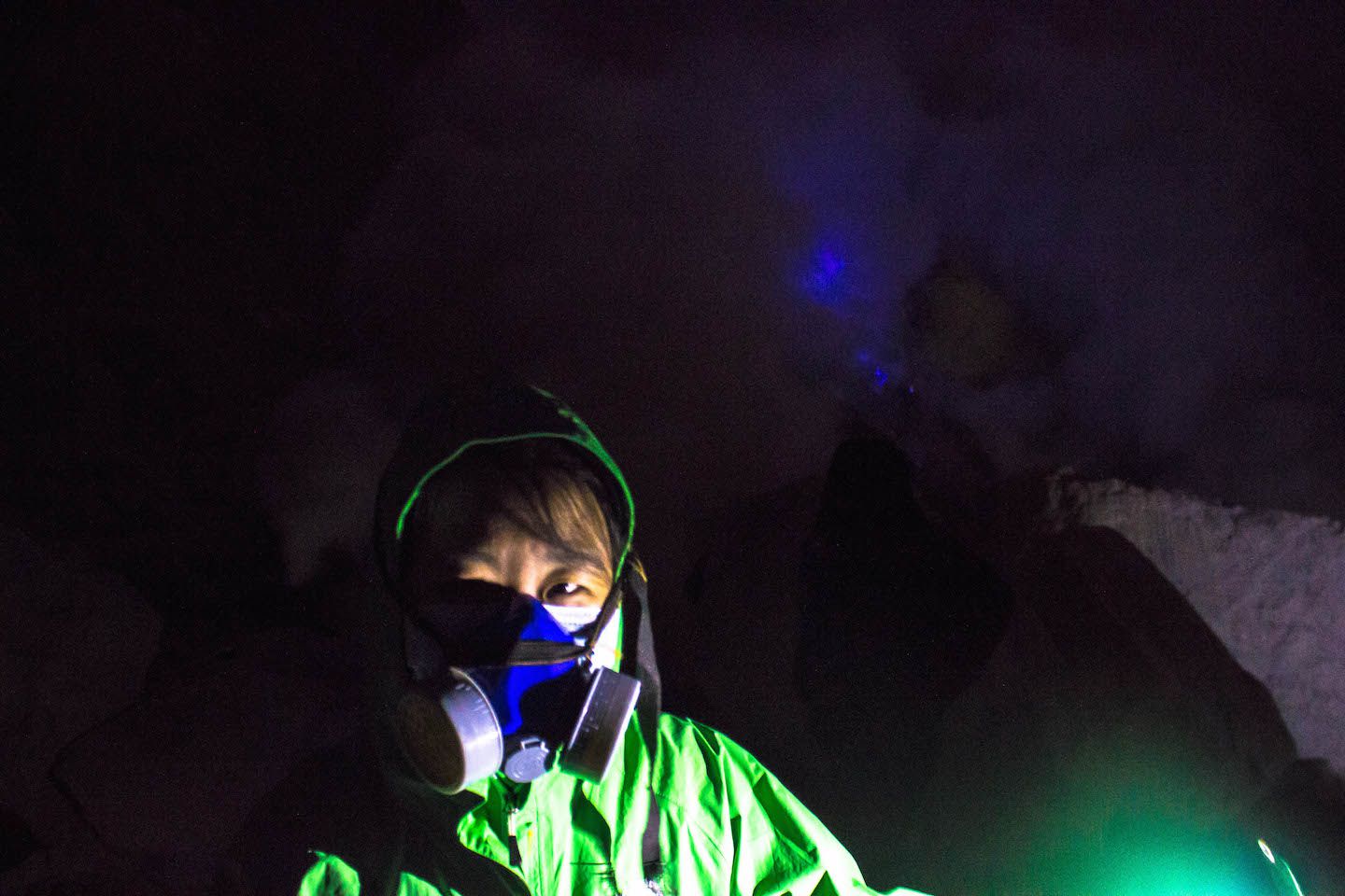 Julie seeing the blue flames at Mt. Ijen, Indonesia