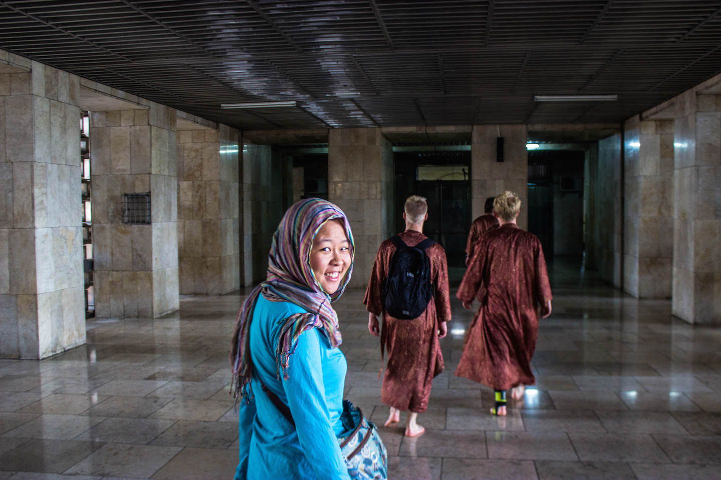 Julie inside Masjid Istiqlal, Jakarta, Indonesia