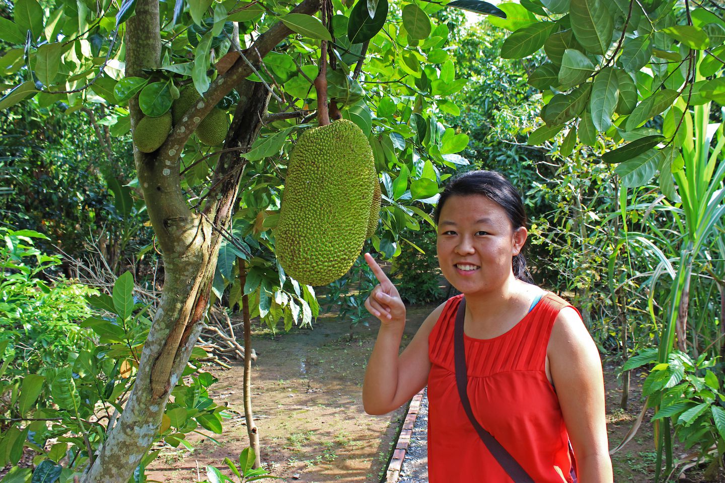 Julie and a giant durian fruit