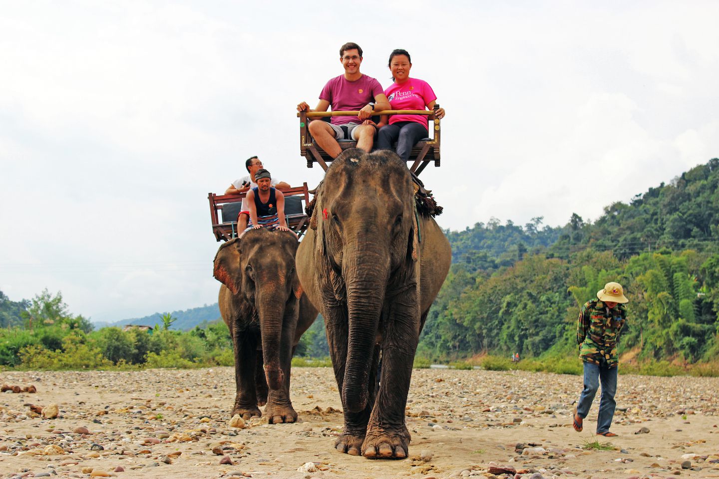 Julie and Carlos riding the elephant, Luang Prabang, Laos
