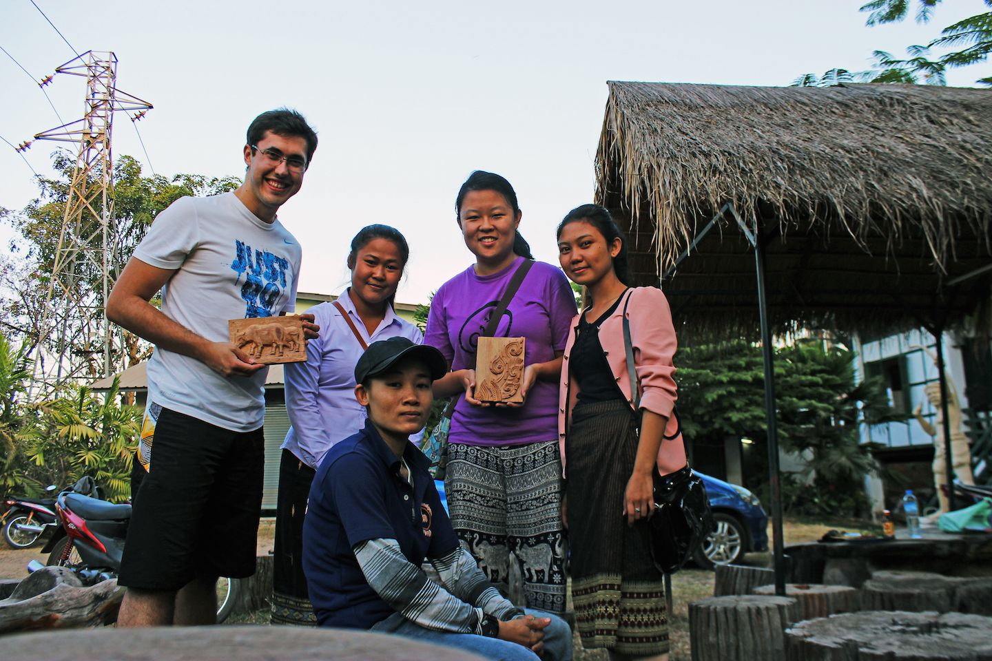 Julie and Carlos with the teacher and the two volunteers, Vientiane, Laos