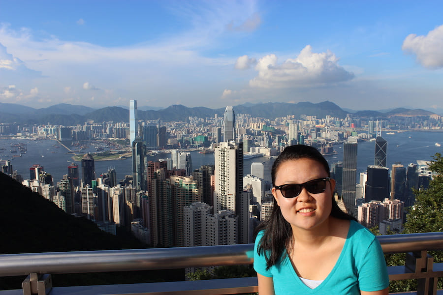 Julie at the free viewpoint in the Peak Galleria.