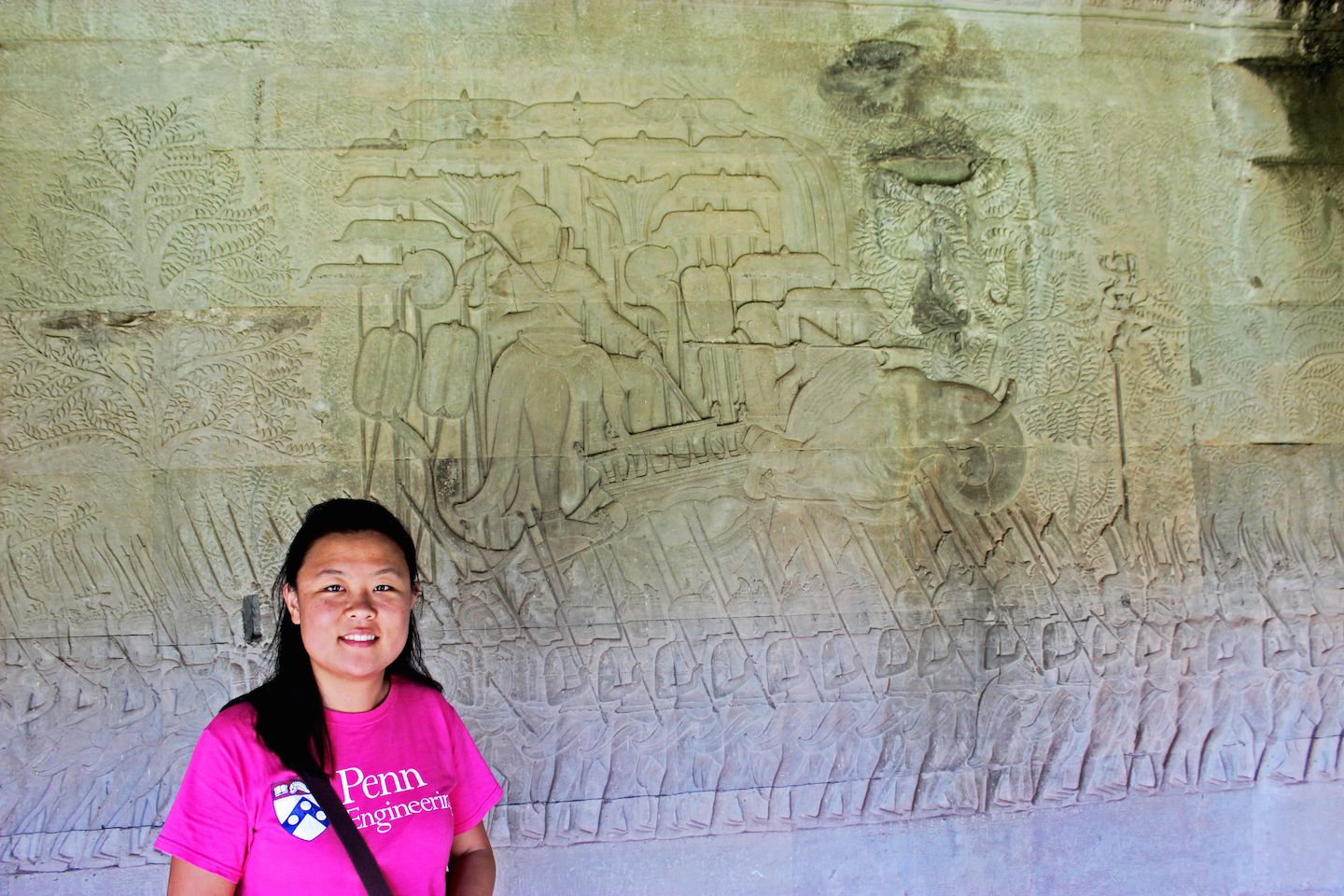 Julie at the King Suryavarman II procession gallery in Angkor Wat