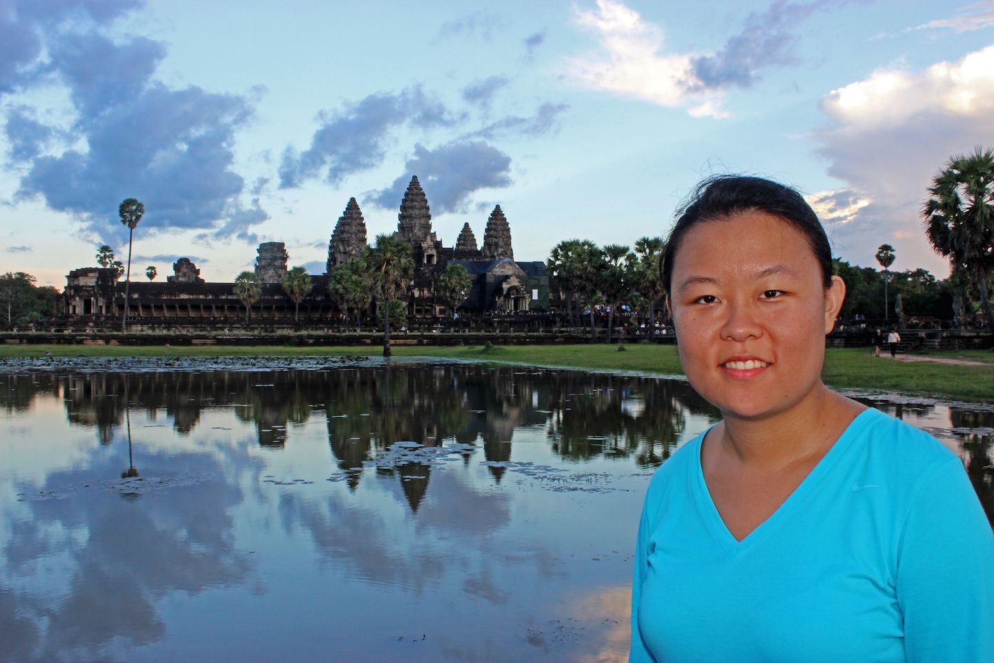 Julie at the pond of Angkor Wat