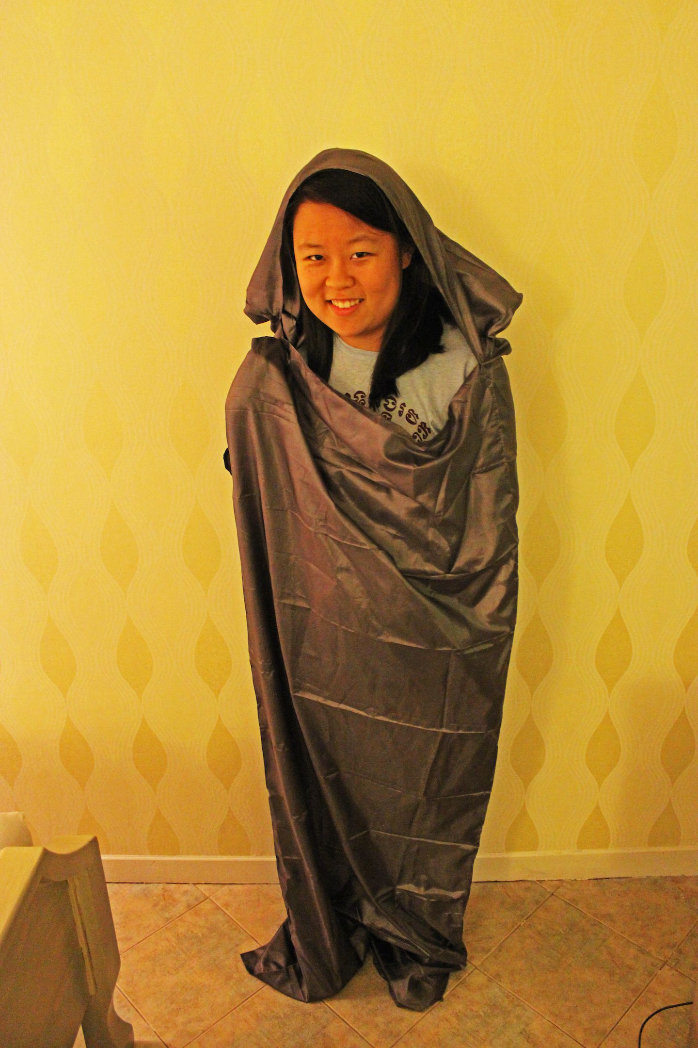 Julie in her silk sleeping sheet