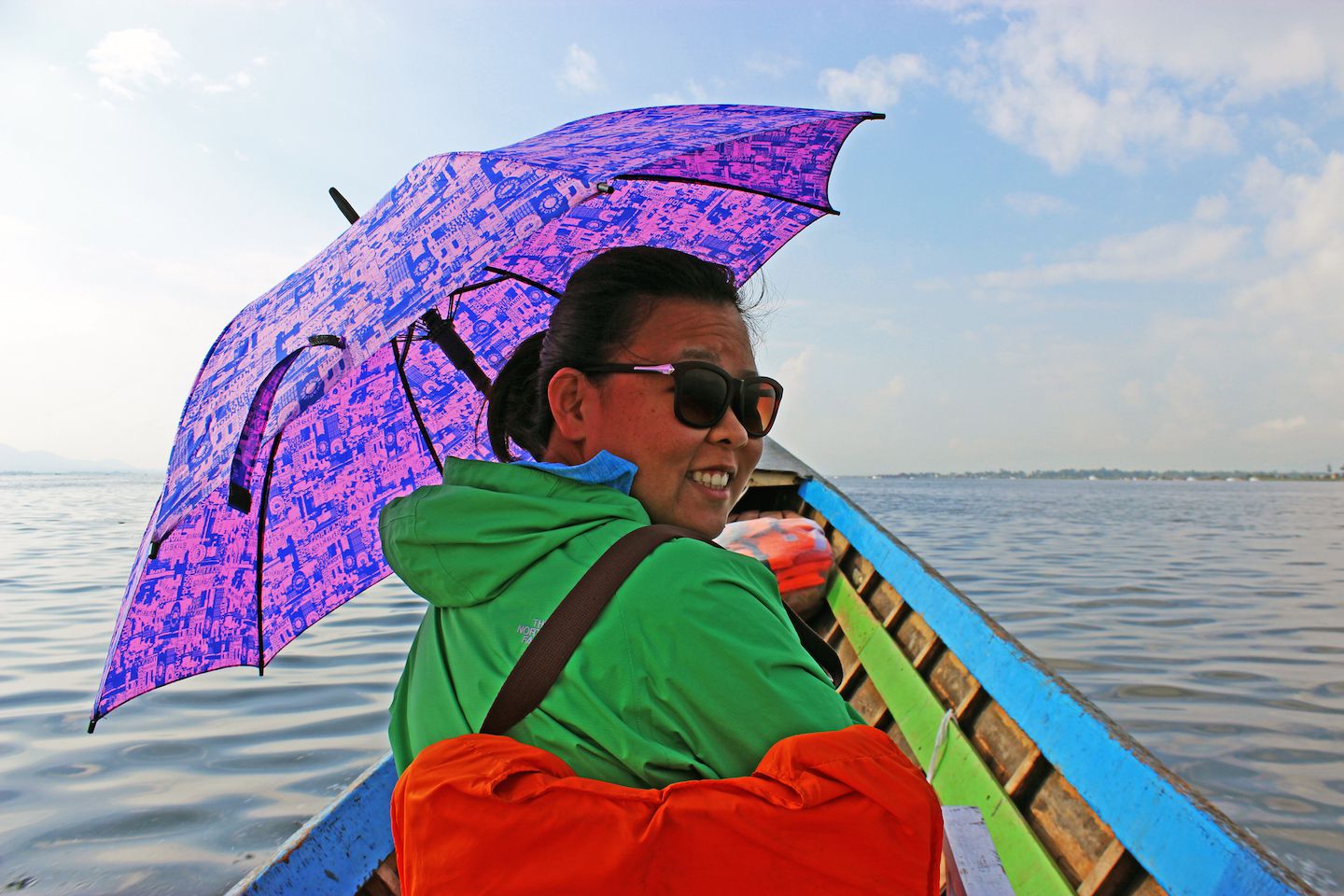 Julie on the boat on Inle Lake, Myanmar