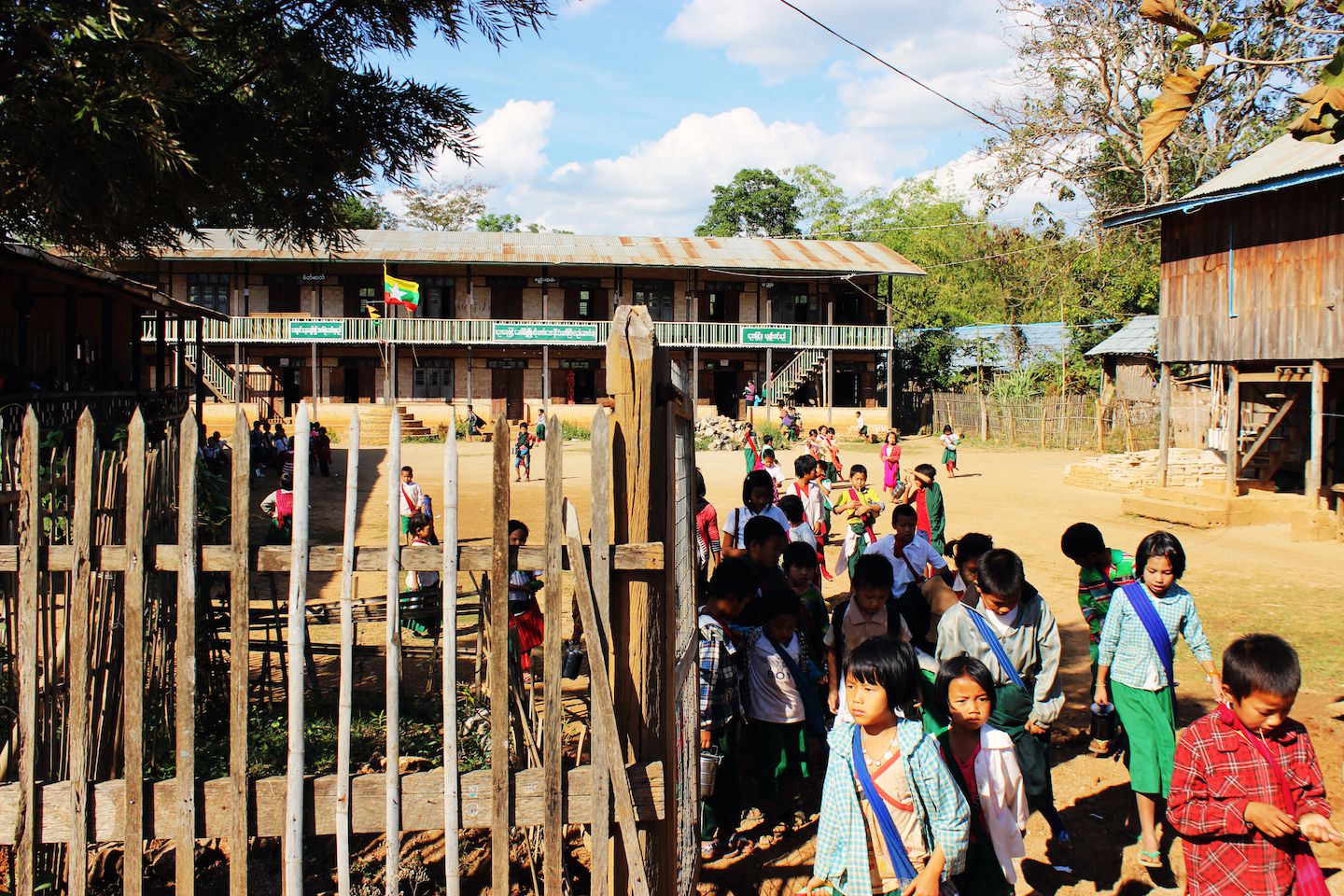 Kids leaving school, Inle Lake, Myanmar