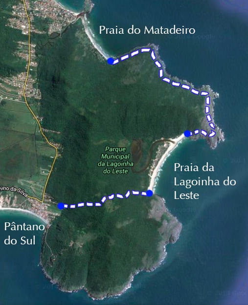 Two possible trekking routes into the secluded beach in Brazil