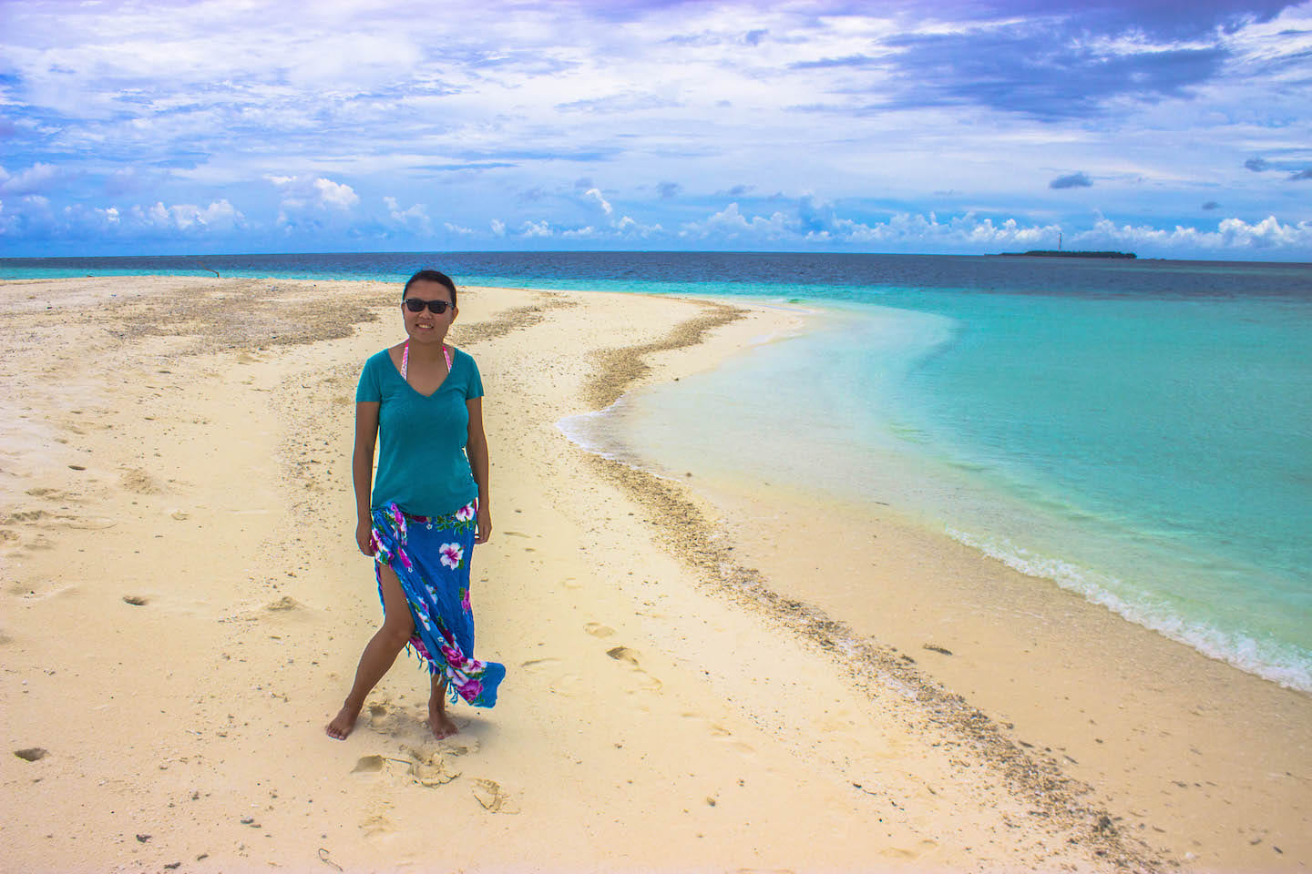Julie on the sandbank, Maldives