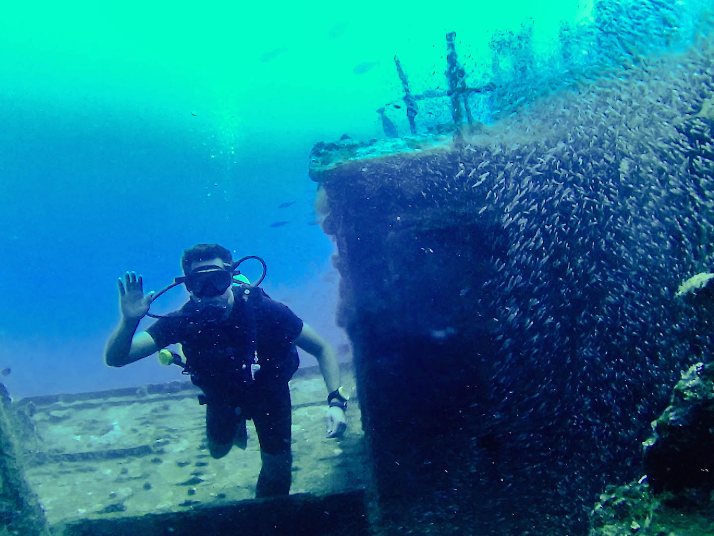 Diving by the Kuda Giri Wreck, Maldives