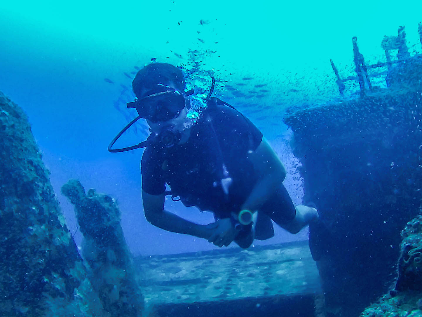 Carlos leaving the Kuda Giri Wreck, Maldives