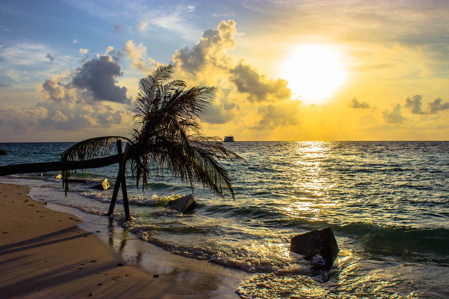 Sunset over the beach in Maafushi, Maldives