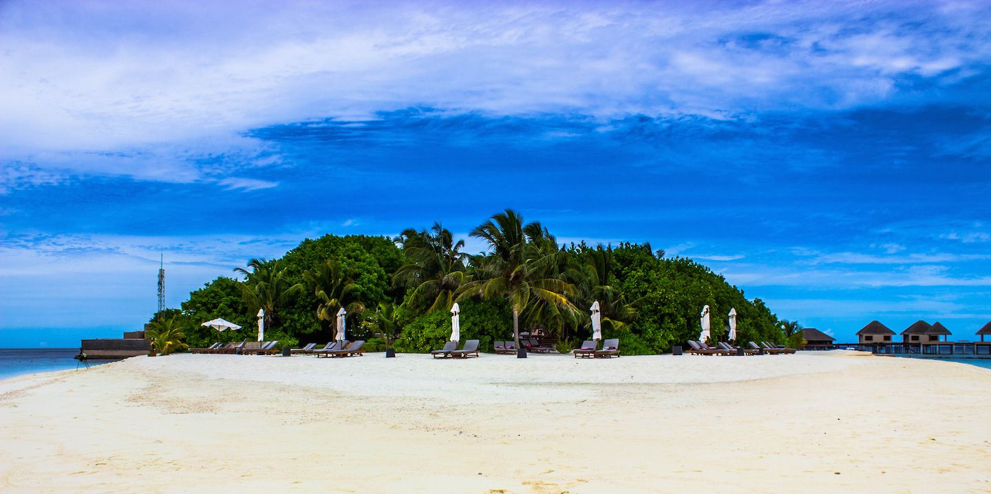 Panoramic view of the beach at Vadoo Resort, Maldives