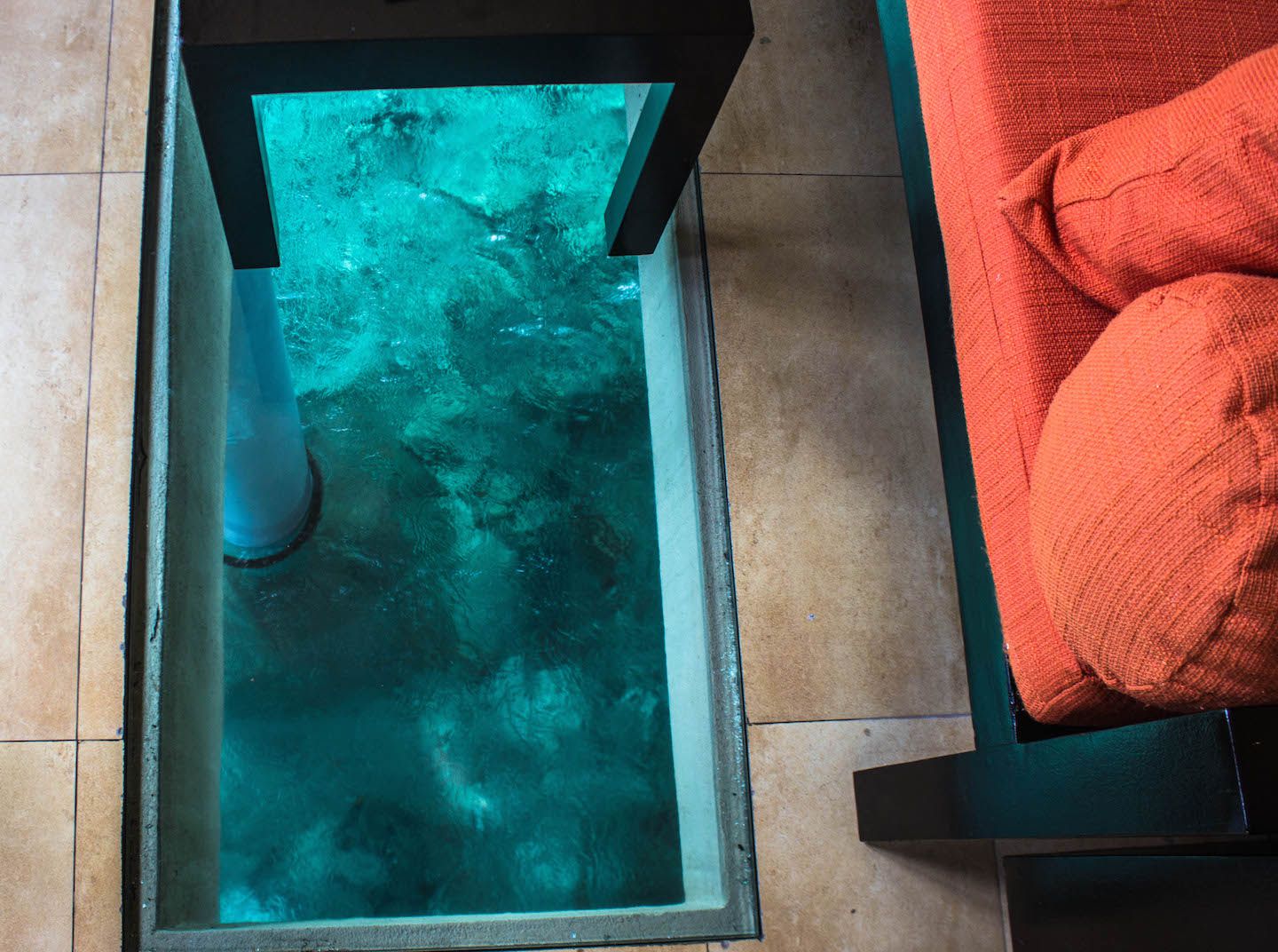 Glass floor in the water bungalows, Vadoo Resort, Maldives