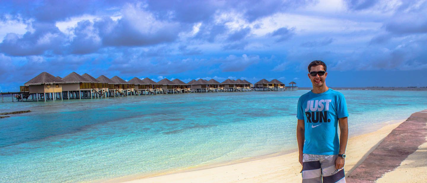 Carlos and the water bungalows at Vadoo Resort, Maldives