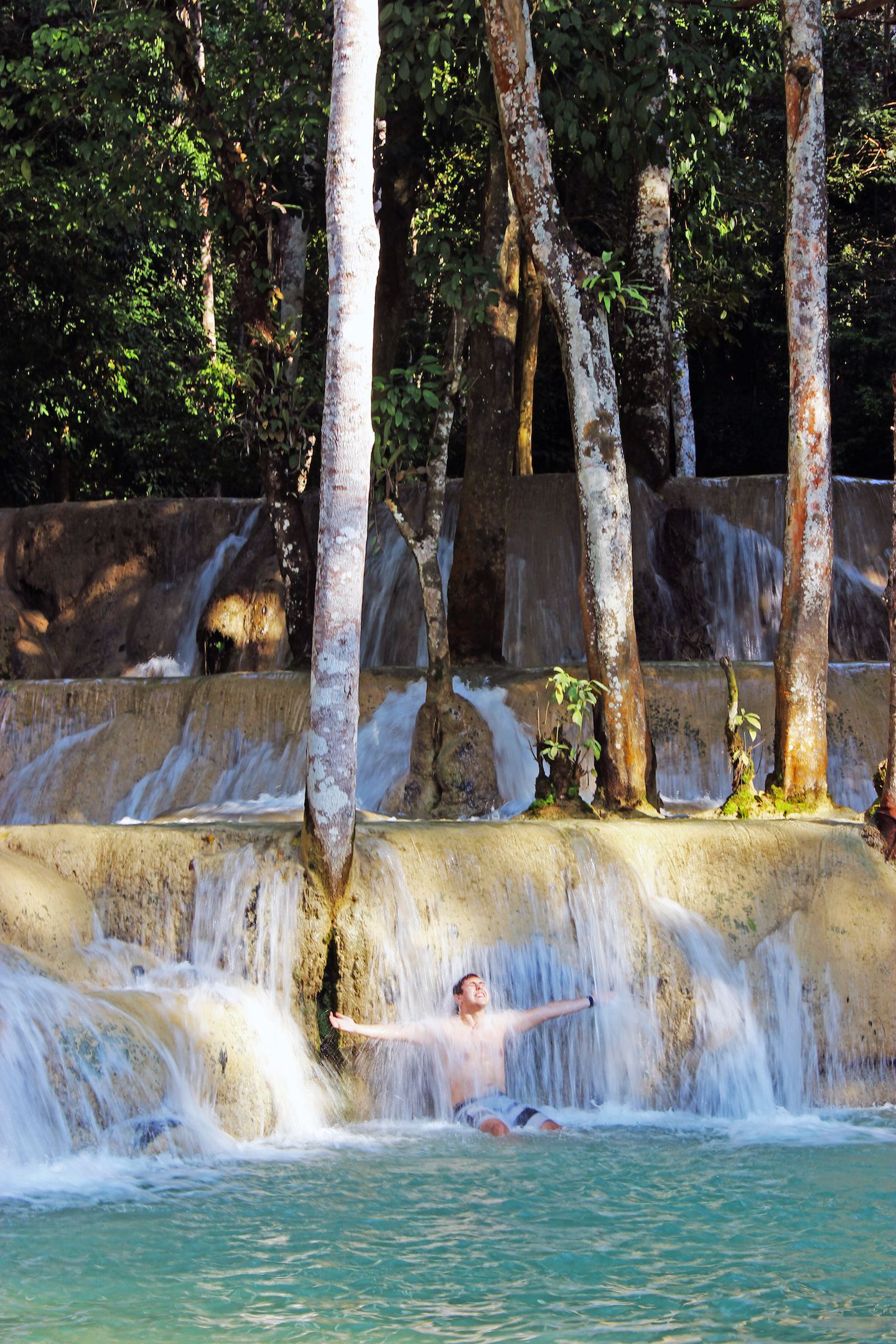 Multi-tiered falls at Tad Sae Falls, Luang Prabang, Laos