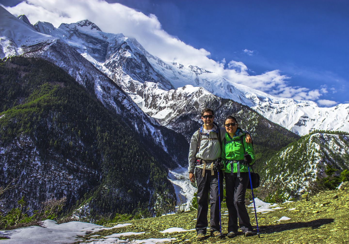 Julie and Carlos with Annapurna II, Nepal