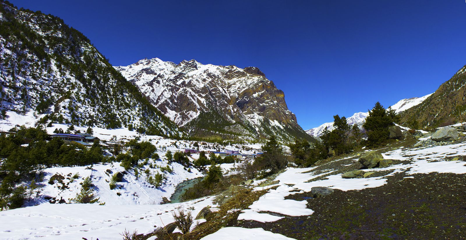 Panorama with the view from Upper Pisang, Nepal