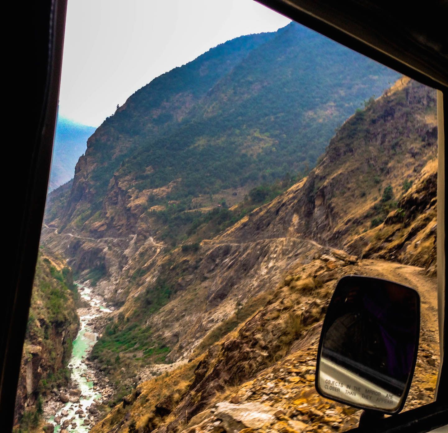 Taking the death jeep down from Temang to Chame, Nepal