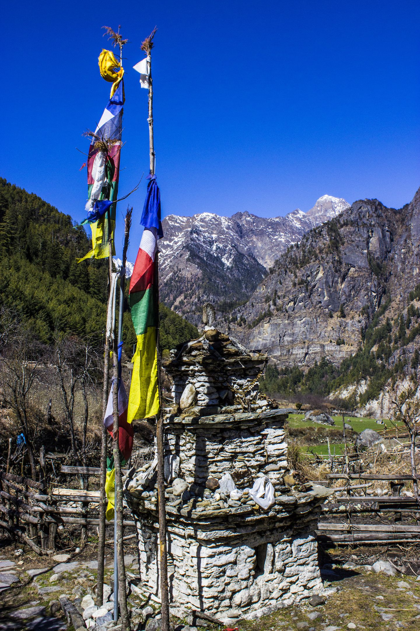 Temples along the way to Chame, Nepal