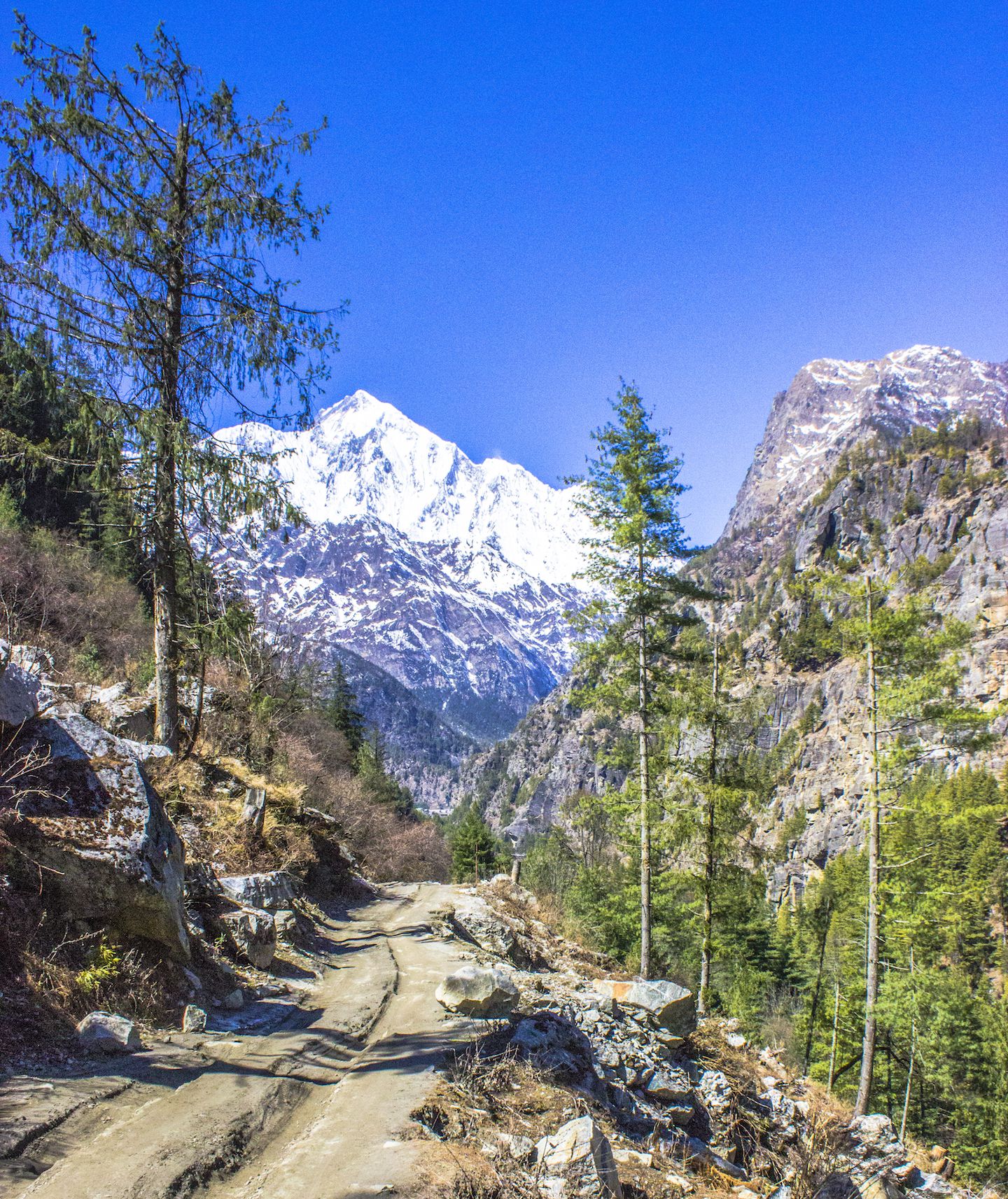 Way to Chame with Annapurna II (8,091 m) in the background, Nepal