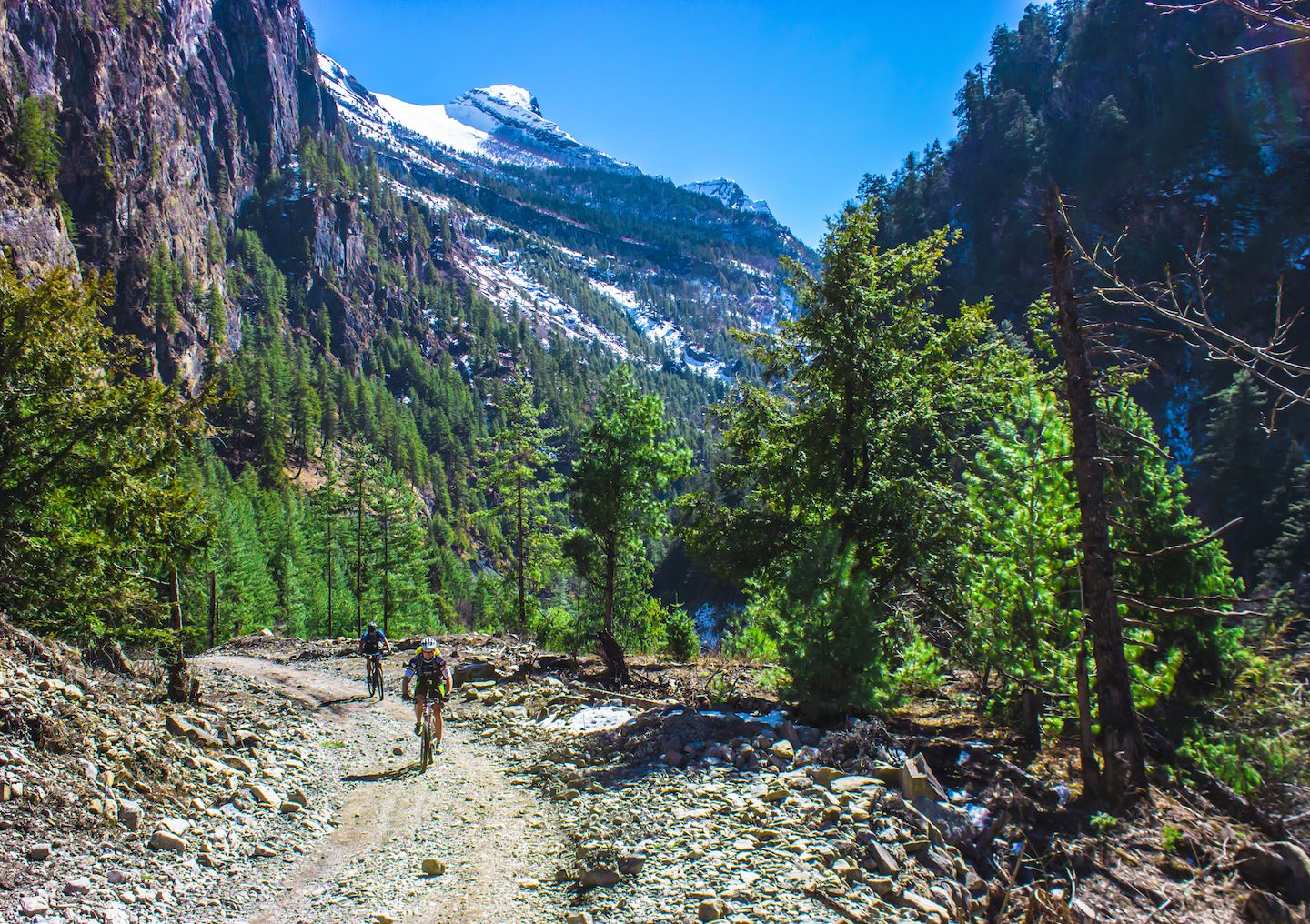 Our mountain biker friends biking up the way to Dhikur Pokhari, Nepal